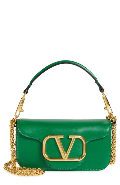 Valentino Garavani Vlogo Small Baguette Leather Shoulder Bag In Green