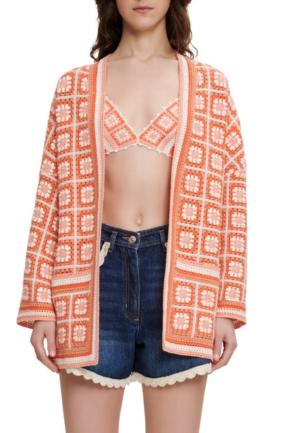 Maje Mathiou Patch-style Crochet Cardi-coat In Orange