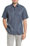 Tommy Bahama Bali Border Silk Floral Jacquard Regular Fit Button Down Camp Shirt In Navy