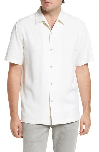 Tommy Bahama Bali Border Floral Jacquard Short Sleeve Silk Button-up Shirt In Continental White