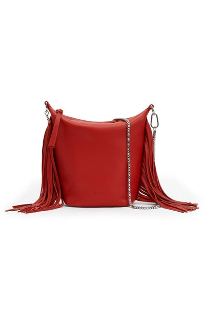 Allsaints Evaline Fringe Leather Crossbody Bag In Gala Red