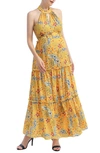 Kimi And Kai Soleil Floral Maternity Maxi Dress In Yellow