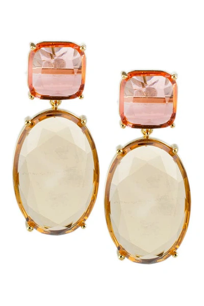 Jardin Brass & Prong Set Crystal Double Drop Earrings In Orange/gold