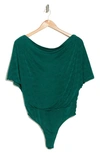 Alexia Admor One-shoulder Draped Satin Bodysuit In Emerald
