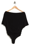 Alexia Admor One-shoulder Draped Satin Bodysuit In Black