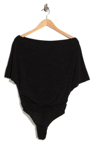 Alexia Admor One-shoulder Draped Satin Bodysuit In Black