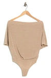Alexia Admor One-shoulder Draped Satin Bodysuit In Nude