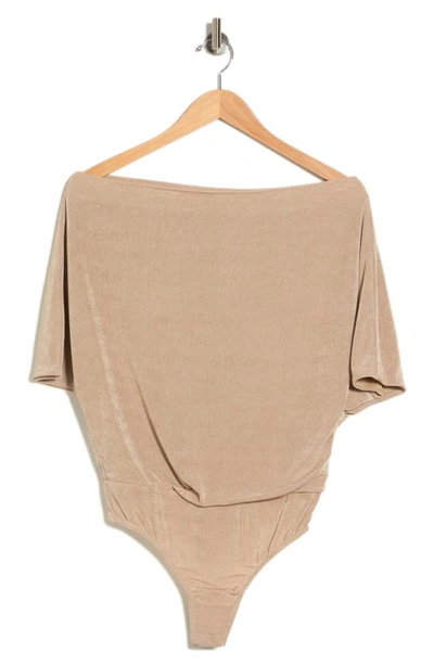 Alexia Admor One-shoulder Draped Satin Bodysuit In Nude