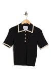 Alexia Admor Collared Knit Short Sleeve Top In Black