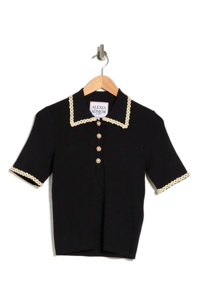 Alexia Admor Collared Knit Short Sleeve Top In Black