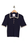 Alexia Admor Collared Knit Short Sleeve Top In Navy