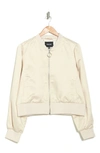 Ookie & Lala Satin Crop Bomber Jacket In Champagne
