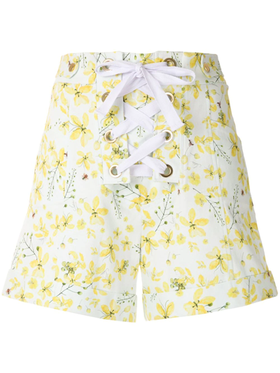 Isolda Floral-print Lace-up Fastening Shorts In Yellow