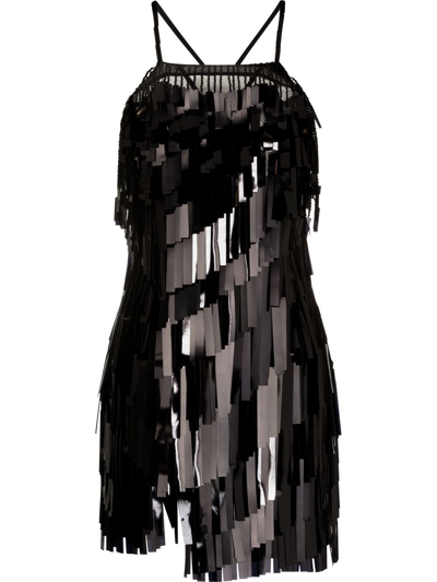Attico Fringed Embellished Crepe Mini Dress In Black