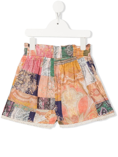 Zimmermann Kids' Paisley-print Patchwork Shorts In Patch Paisley