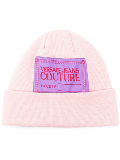 Versace Jeans Couture Logo-patch Detail Knit Beanie In Pink