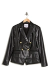 Alexia Admor Faux Leather Double-breasted Peak Lapel Blazer In Black