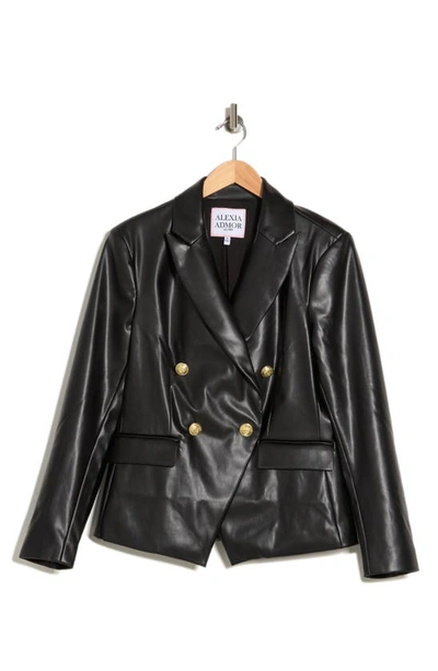 Alexia Admor Faux Leather Double-breasted Peak Lapel Blazer In Black