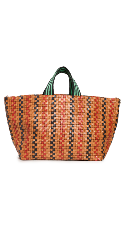Clare V Bateau Tote In Ntrl W/nvy & Chry Rd Pinstripe