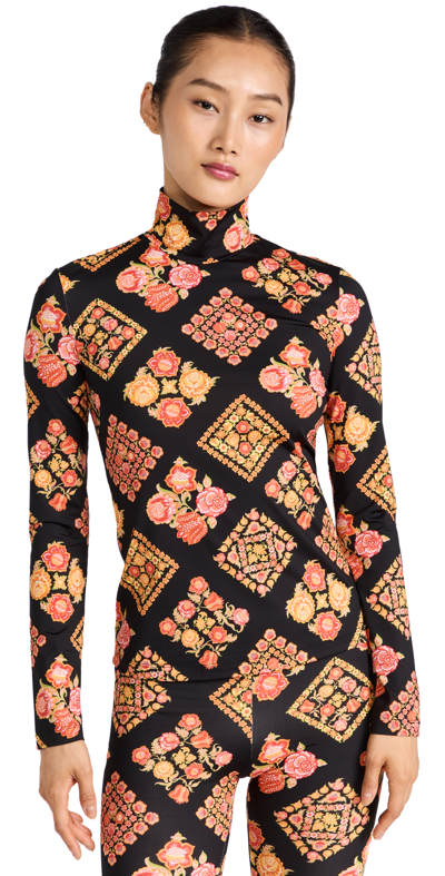 La Doublej Floral Abstract Jersey Turtleneck In Cowgirl Nero
