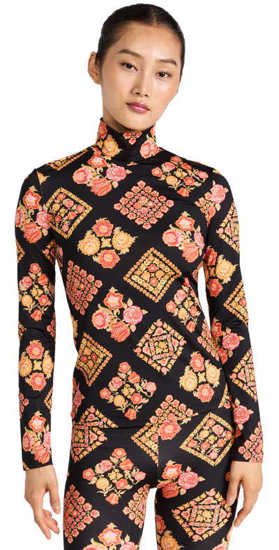 La Doublej Floral Abstract Jersey Turtleneck In Black