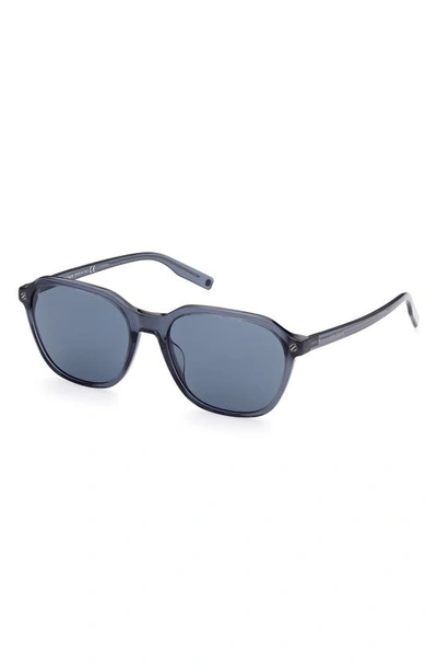 Zegna Geometric 55mm Sunglasses In Blue