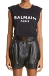 Balmain Three-button Flocked Logo Organic Cotton Tank In Noir Blanc