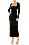 Mac Duggal Square Neck Long Sleeve Cutout Dress In Black