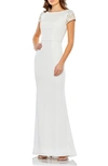 Mac Duggal Beaded Cap Sleeve Bateau Column Dress In White