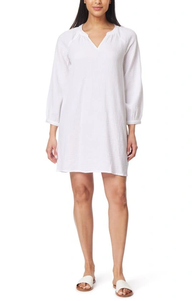 C&c California Harlow Long Sleeve Cotton Gauze Minidress In Snow White