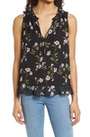 Gibsonlook Floral Ruffle Sleeveless Blouse In Black Dot Floral