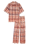 Free People Better Suited Eyelet Button-up Shirt & Pants In Tangerine Combo