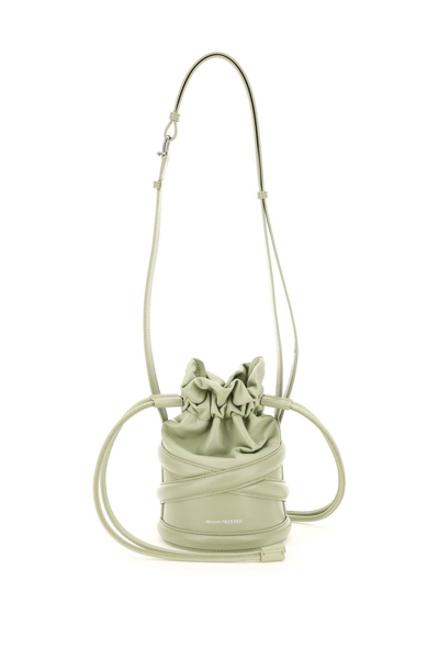 Alexander Mcqueen Leather The Curve Drawstring Bucket Bag In Sage