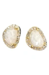 ADORNIA FINE 14K GOLD VERMEIL MOONSTONE & DIAMOND STUD EARRINGS