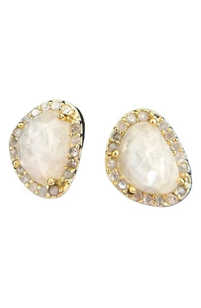 Adornia Fine 14k Gold Vermeil Moonstone & Diamond Stud Earrings In White