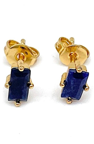 Adornia Fine 14k Gold Vermeil Baguette Cut Blue Sapphire Stud Earrings