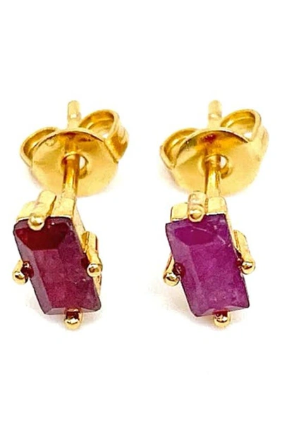 Adornia Fine 14k Gold Vermeil Baguette Cut Ruby Stud Earrings In Pink