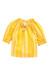Zimmermann Kids' Anneke Floral Print Smocked Cotton Top In Marigold Stripe