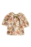 Zimmermann Kids' Anneke Floral Print Smocked Cotton Top In Neutrals