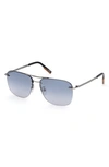 Zegna 60mm Aviator Sunglasses In Shiny Gunmetal / Blue