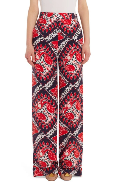 Valentino Red And Navy Manifesto Bandana Print Silk Trousers In Blue