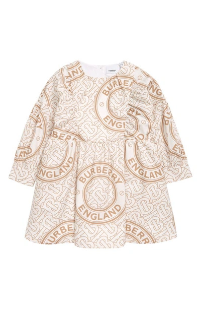 Burberry Kids' Elita Montage Print Long Sleeve Stretch Cotton Dress In Archive Beige Ip