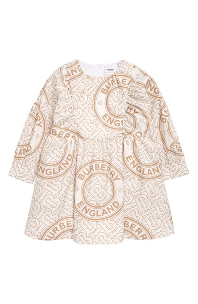 Burberry Kids' Elita Montage Print Long Sleeve Stretch Cotton Dress In 블랙,브라운