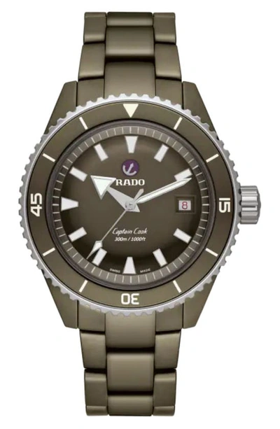 Rado Captain Hook High Tech Diver Ceramic Bracelet Watch, 43mm In Brown/green