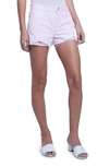 L'agence Distressed Nonstretch Denim Cutoff Shorts In Soft Pink Destruct