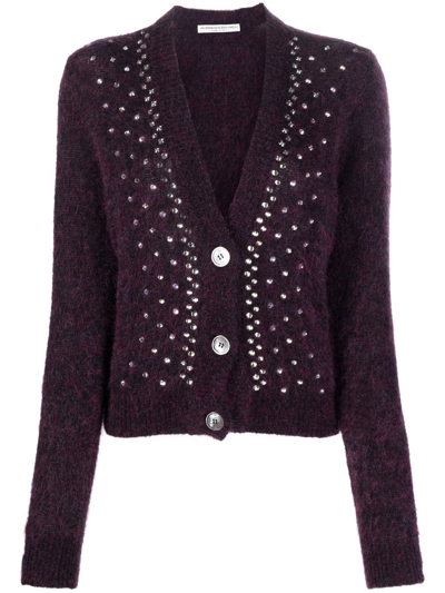 Alessandra Rich Button-front Crystal-embellished Mohair Cardigan In Purple