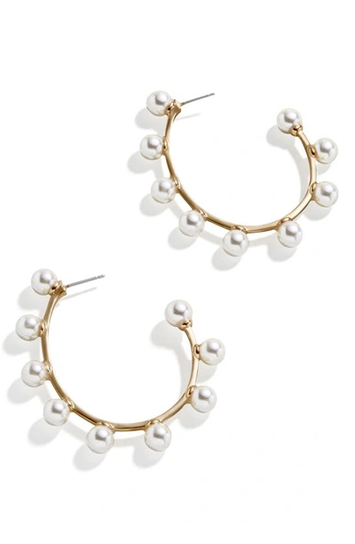 Baublebar Irie Imitation Pearl Hoop Earrings In Gold Tone In White/gold