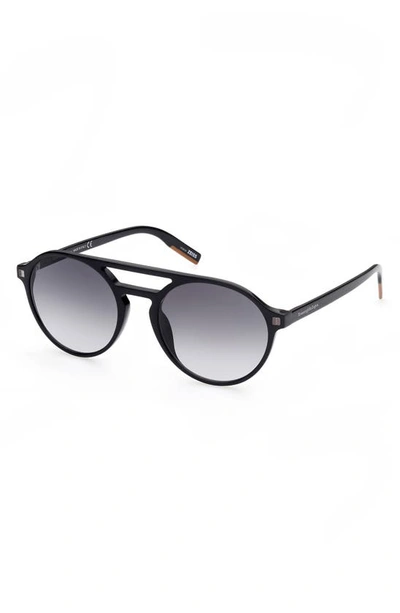 Zegna 57mm Round Sunglasses In Black