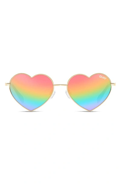 Quay X Pride Heartbreaker 45mm Heart Sunglasses In Gold / Rainbow
