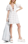 Topshop Textured Stripe Plunge Mini Tea Dress In Ivory-white In Ivory